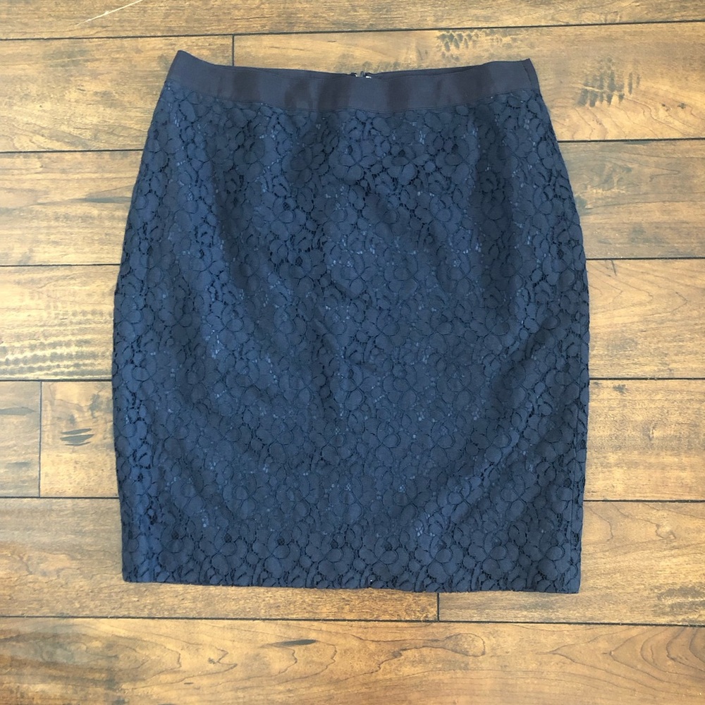 J Crew Navy Lace Pencil Skirt